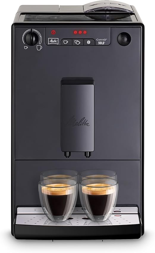 Melitta, Solo E950-222, Cafetera Superautomática con Molinillo, 15 Bares, Café en Grano para Espresso, Limpieza Automática, Personalizable, Pure Black