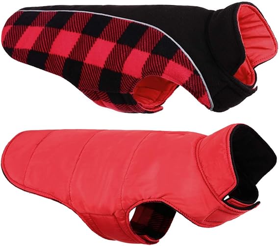 CITÉTOILE Abrigo Perro a Prueba de Viento, Ropa para Reversible para Perros pequeños/Medianos/Grandes, Reflectante Chaqueta de Perro Caliente, Chaqueta Reflectante para Mascotas Invierno, Rojo, XL