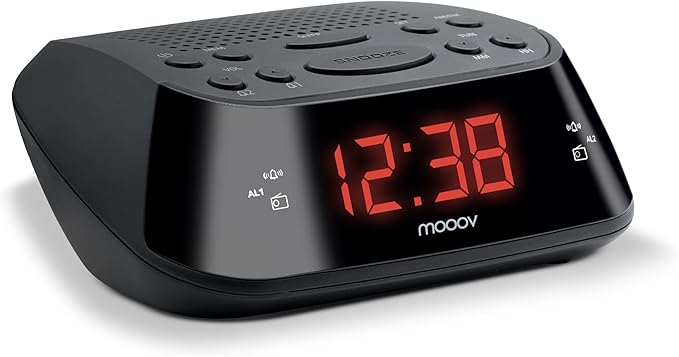 Metronic 477003 - Radio Despertador Digital con Reloj LED Rojo, pequeño, Compacto, con función Doble Alarma, Sleep/Snooze y sintonizador Radio FM con Memoria para 10 emisoras