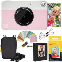 Kodak: Paquete cámara instantánea Printomatic (Rosado) + Papel Zink (20 Hojas) + Funda álbum de Fotos + Marcos para Colgar + cómoda