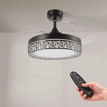 M mimotec - negro Aqua Ventilador de Techo LED 66W con Luz CCT Regulable y Control de Intensidad, Motor DC 30W+Luz Led 36W, Silencioso, 6 Velocidades, 4 Aspas Retráctiles, Temporizador.