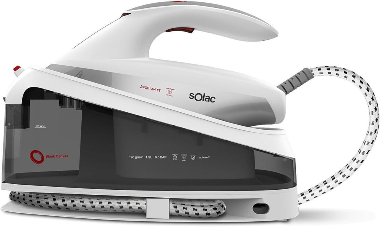 Solac CPB6200 Blank Canvas - Centro de planchado, 6.5 bar de presión presurizado, 2400 W, Quick-Start en 30", Super vapor 380 g/min, Golpe de vapor 120 g/min. 1.5 L, cerámica