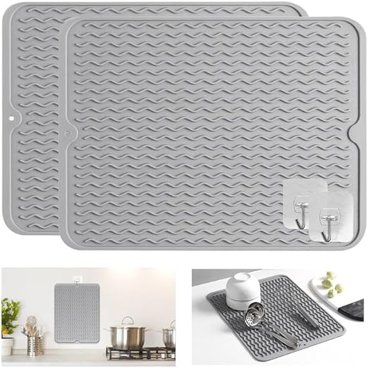 Alfombrilla Escurreplatos, 2 Piezas Escurreplatos Silicona de Secado Rápido, Escurreplatos Plegable Versátil, Silicone Draining Mat Resistente al Calor 40 × 30 cm Bayeta Escurridor