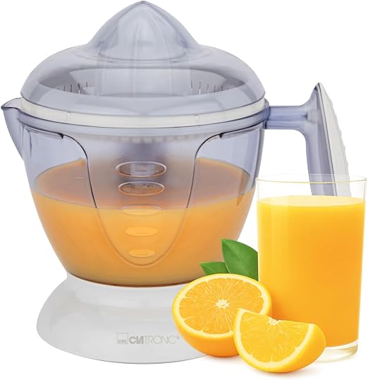 Clatronic® Saftpresse elektrisch | automatische Start-/Stoppfunktion | 1,2 Liter Orangensaftpresse | inkl. 2 Presskegel | Aromadeckel | Rechts-Linkslauf | Orangenpresse elektrisch | ZP 3066