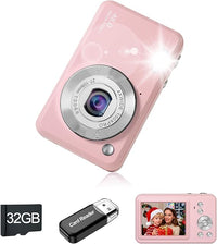 Camara de Fotos Infantil 1080P HD, Camara Digital con 32GB Tarjeta de Memoria, Cámara Fotos Infantil Batería de Larga Duración, Ideal para Niños, Adolescentes, Principiantes(Rosa)