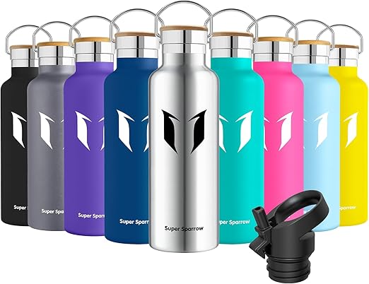 Super Sparrow Botella Agua Acero Inoxidable - Botella Agua Niños - 350ml/500ml/620ml/750ml/1L - Botella Termica Boca Estándar - Sin BPA, para Niños & Adultos, Deporte, Oficina, Yoga, Ciclismo