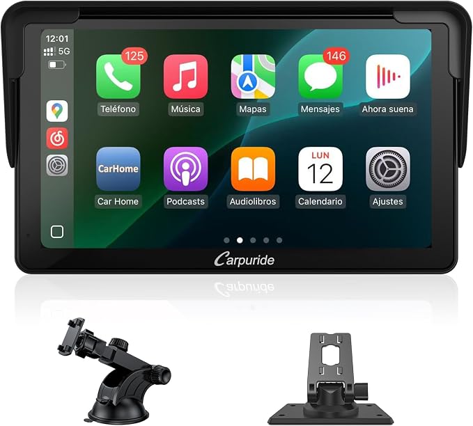 Carpuride V92 - Estéreo portátil para Coche, inalámbrico Carplay y Android Auto, 10,26 Pulgadas 1080P HD Pantalla táctil Radio con BT 5.0, Soporte de Enlace de Espejo para camión RV Dash Mount