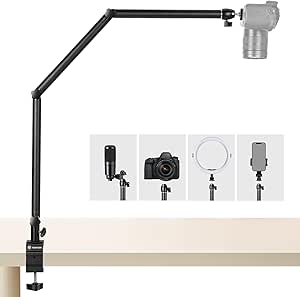 TARION Soporte de Escritorio para cámara con trípode Superior Brazo articulado Flexible de 360° con Tornillo de 3/8'' y Tornillo de 3/8'' a 1/4'' para cámaras DSLR Anillo de luz del proyector TKB01