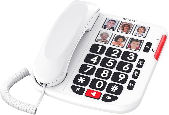 ALCATEL TMAX 10+ Teléfono con Cable para Personas Mayores - Teclas Grandes - Audio Boost - Teclas con Fotos - Manos Libres - Indicador Luminoso de Llamada - Timbre Fuerte - Compatible con audífonos