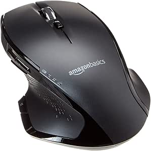 Amazon Basics Ergonomische kabellose Maus mit Schnell-Scrolling, normale Größe, Schwarz