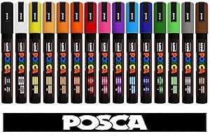 POSCA Uni-Ball Marcador Uni PC-5M Tempera 15 Colores Surtidos Professional Set.
