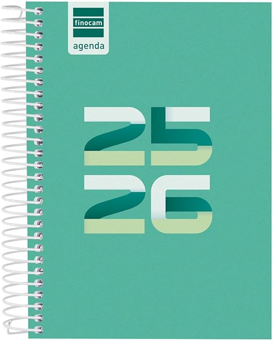 Finocam - Agenda Cool Curso 2025 2026 1 Día Página Septiembre 2025 - Junio 2026 (curso lectivo) + Julio y Agosto resumidos Verde Español