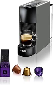 Krups Nespresso Essenza Mini XN110B - Cafetera monodosis de cápsulas Nespresso, compacta, 2 programas de café,19 bares, apagado automático, color gris, incluye kit bienvenida