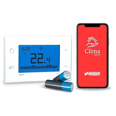 VEMER VE788600 TUO WiFi BATERÍA - Termostato Calefacción WiFi Inteligente, Control Remoto Desde Smartphone por App iOS y Android, Alimentación a Pilas, Blanco