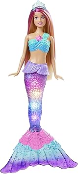 Barbie Dreamtopia Malibú Sirena Luces Mágicas de Colores Muñeca Rubia, Juguete para el Agua (Mattel HDJ36)
