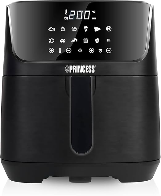Princess 182061 Freidora sin aceite 6.5 L, super compacta, hasta un 60% menos de consumo de energía, libro con 30 recetas incluido, panel de control táctil digital, 12 programas, libre de BPA y PFOA