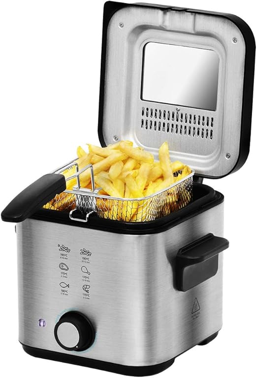 Cecotec Freidora Eléctrica CleanFry Infinity 1500. Freidora de Aceite de 1,5 litros de Capacidad, 900W de Potencia, Filtro OilCleaner, Cubeta Antiadherente, Tapa con Filtro y Ventana de Control