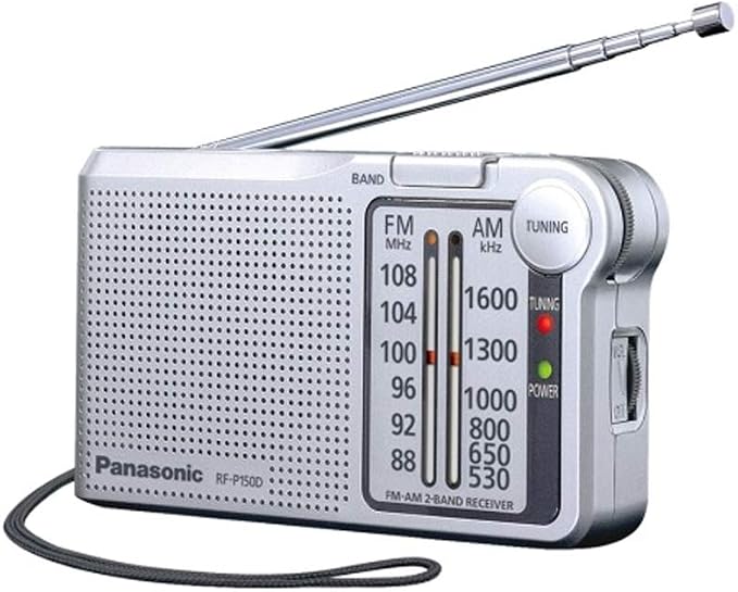 Panasonic RF-P150DEG-S Pocket Radio FM/Am con Sintonizador Digital, Control Automático de Frecuencia, Sintonizador Grande, Puntero Fluorescente, Funciona con Pilas, Color Plateado