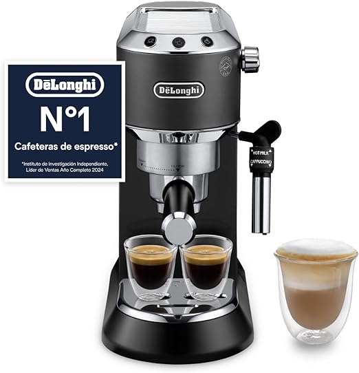 De'Longhi Dedica - Cafetera de Bomba de Acero Inoxidable para Café Molido o Monodosis, Cafetera para Espresso y Cappuccino, Depósito de 1.3 Litros, Sistema Anti-goteo, EC685.BK, Negro