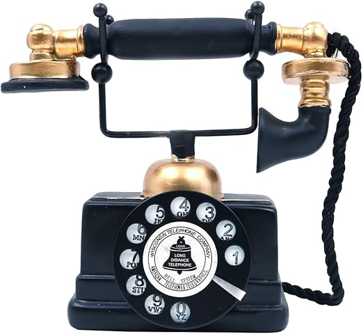 CENPEK Teléfono antiguo, creativo, retro, decorativo, resina, marcación giratoria, decoración de teléfono, cafetería, bar, ventana, decoración del hogar, accesorios (negro)