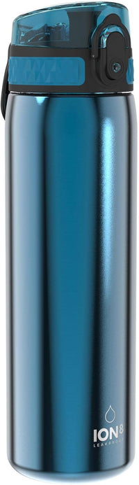ION8 Botella Agua Inox Ligero, 600ml, Sin Aislamiento, a Prueba de Fugas, Fácil de Abrir, Cerradura Segura, Aptas para Lavavajillas, Fácil de Limpiar, Resistente a Rayones, Azul