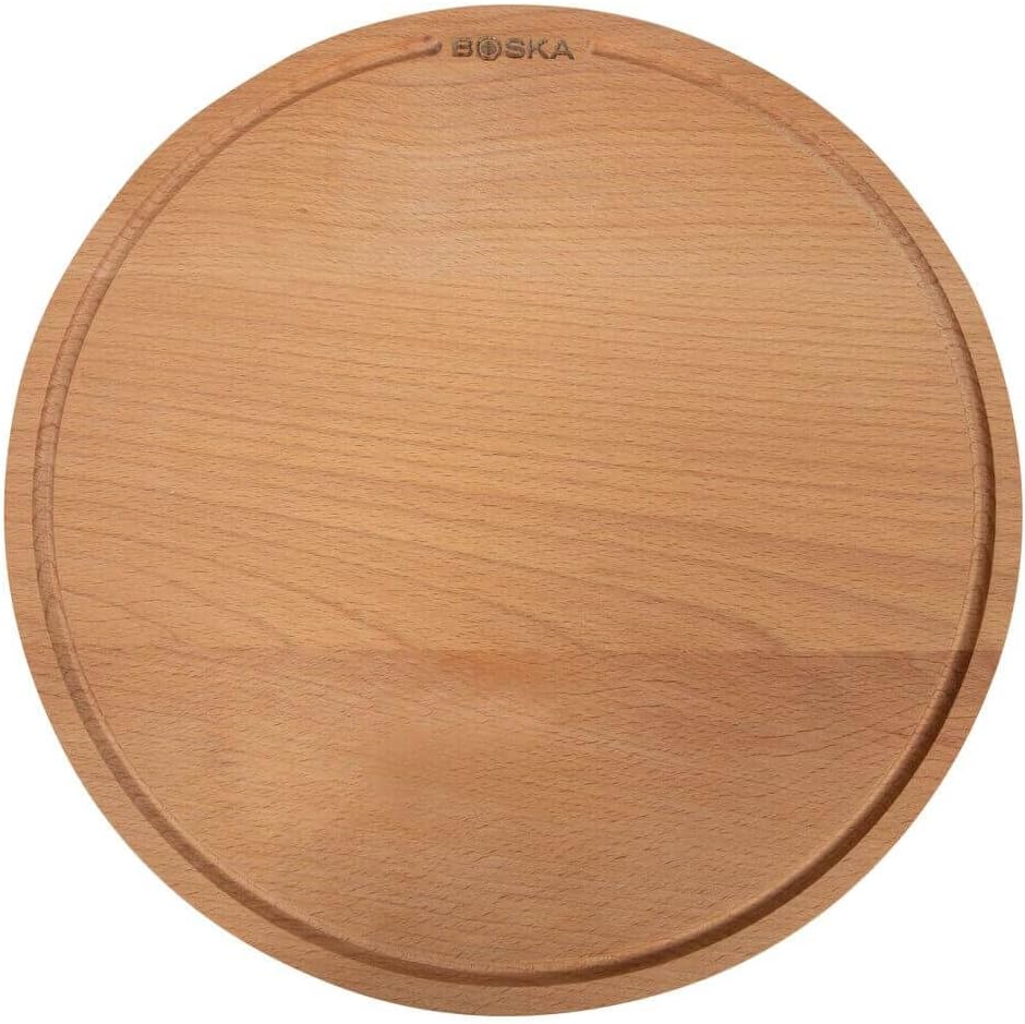 Amigo - Tabla para pizza (diámetro: 34 cm, madera de haya, con ranura para jugos, para el desayuno, el almuerzo y la cena), color rojo