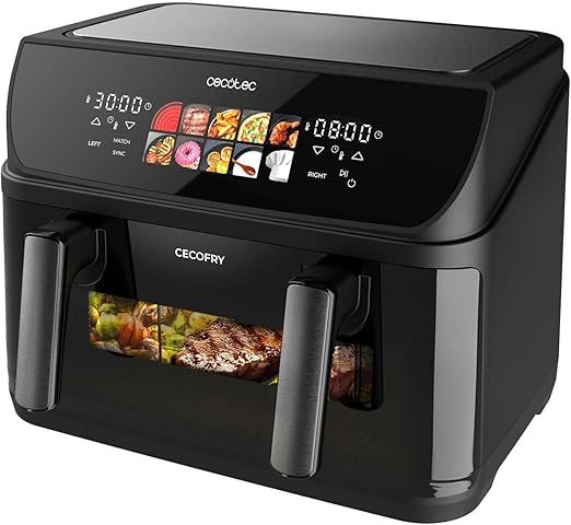 Cecotec Freidora de Aire sin Aceite de 10L con Doble Resistencia, Plancha, Grill, Air Fryer Cecofry&Grill Duoheat 10000. 2800W, Pared Divisoria Móvil, Temperatura Regulable 40-200°C, 10 Menús