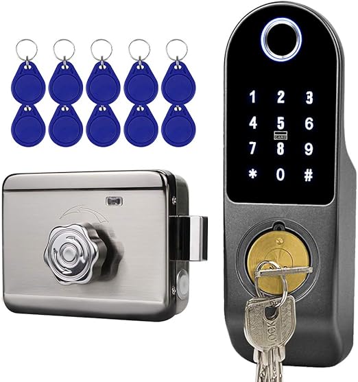 FTes RFKits Cerradura Electrónica Inteligente,Cerradura de Puerta Biométrica con Huella Dactilar, Contraseña,Código QR de Wechat,Tarjeta de Huella Dactilar,Cerradura de llave para Dormitorio