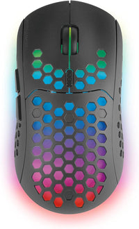 Mars Gaming MMW3, Ratón Gaming Inalámbrico Ultraligero Hive, RGB Flow, Sensor 3200 dpi, Switches Mecánicos HUANO, Batería Recargable, 2.4G USB, Negro
