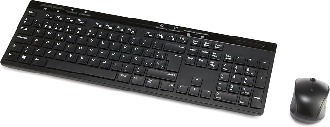 Amazon Basics Combo de Teclado y Ratón Inalámbricos de Tamaño Completo, Receptor USB de 2.4 GHz, (Teclado Español, Negro)