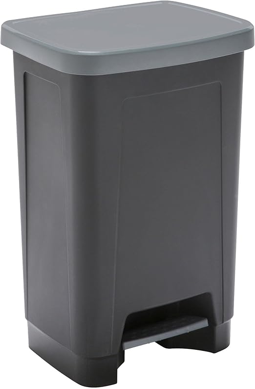 Sundis Step Bin, Cubo de Basura con Pedal, 50 L de Capacidad, Rectangular, plástico Reciclado, Negro y Antracita, para Cocina, Oficina, lavadero, Garaje, Taller, baño