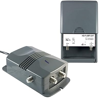 LEYF Verstärker + Netzteil 2 TV-Ausgänge für terrestrische Antenne TNT/Vorverstärker HDTV Verstärker für TNT HD Signal/Gewinn einstellbar 15-38 dB