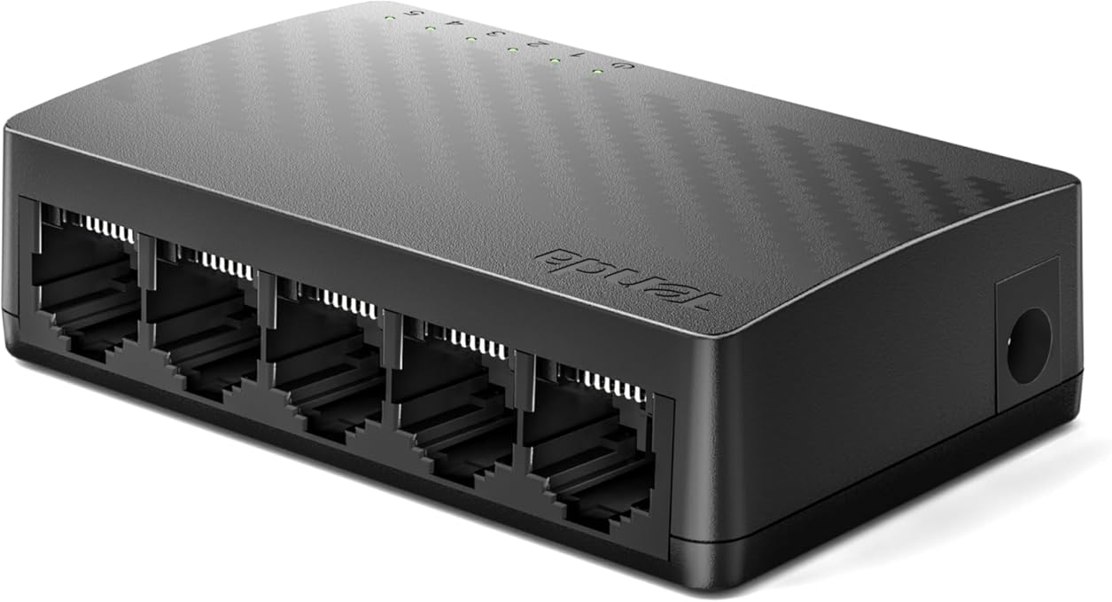 Tenda SG105 Switch Ethernet Gigabit de 5 Puertos, 10/100/1000 Mbps, RJ45, IEEE 802.3X, MDI/MDIX Automático, Modo Dúplex Completo, Plug y Play, No administrado, Sin Configuración, Silencioso, Negro