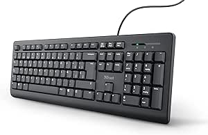 Trust Taro Tastaturlayout QWERTY Spanisch für Windows (leise Tasten, auslaufsicher, 1,8 m Kabel, USB-Anschluss, PC/Laptop) schwarz