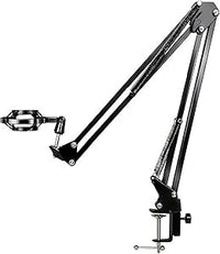 LxsNyvantic Brazo de micrófono con shock mount y pinza de escritorio, brazo plegable de 4 ejes con giro 360°, soporte Ø45–51 mm antideslizante, ideal para podcast, streaming y home-studio