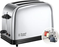 Russell Hobbs Tostadora Victory - 2 Ranuras Cortas y Anchas, Tostador para 2 Rebanadas, Bandeja Recogemigas, Función Cancelar, Descongelar y Extraelevación, Acero Inoxidable, Plata - 23311-56