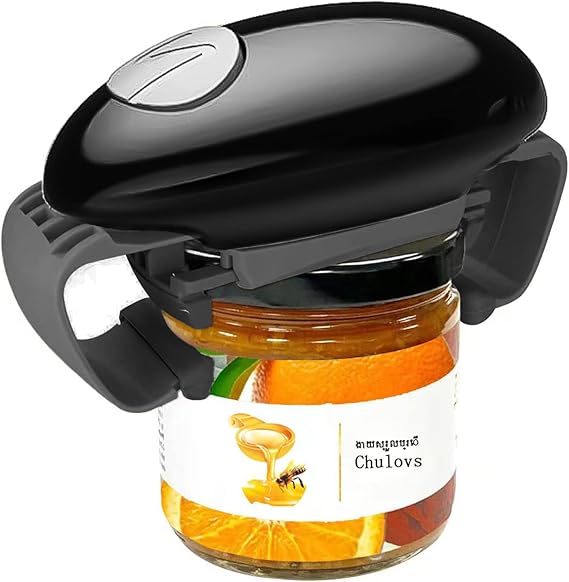 Abridor de tarros eléctrico Chulovs, accesorio de cocina, abrelatas automático para nuevos frascos sellados, el abrelatas de manos libres con menos esfuerzo para abrir(Negro)