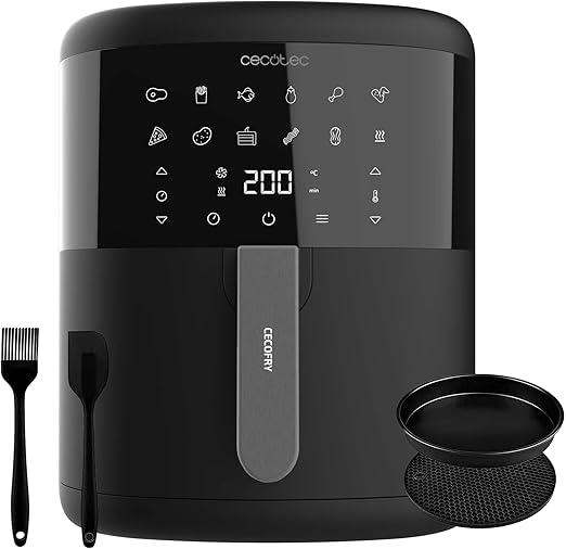 Cecotec Freidora de Aire sin Aceite de 6 L Air Fryer con Accesorios Cecofry Bombastik 6000 Full. 1700 W, Tecnología PerfectCook, Temperatura y Tiempo Regulables, Control Táctil, 12 Modos