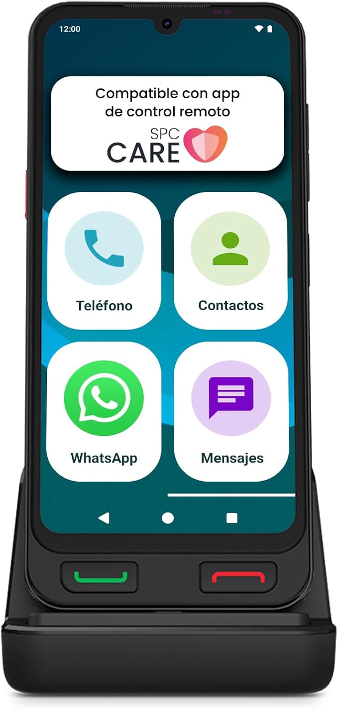 SPC Zeus 2 Pro - Smartphone para Mayores Compatible con App para Control y ubicación remota | Modo fácil, Botones físicos, Iconos XXL | 6,1”, Dos cámaras, 128GB | Base de Carga, botón SOS