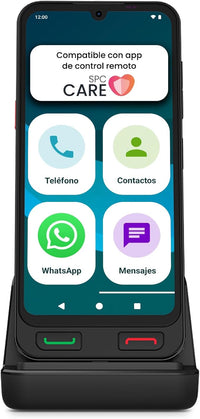 SPC Zeus 2 Pro - Smartphone para Mayores Compatible con App para Control y ubicación remota | Modo fácil, Botones físicos, Iconos XXL | 6,1”, Dos cámaras, 128GB | Base de Carga, botón SOS
