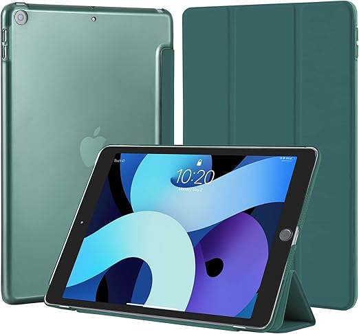 4UBonLife Funda para iPad 9.ª/8.ª/ 7.ª Generación (2021/2020/2019) 10,2 Pulgadas, Cover Protectora Carcasa Rígida Delgada Translúcido Cubierta para iPad 9/8/7, Auto Sueño/Estela, Verde Noche