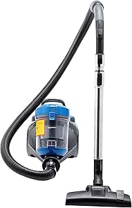 Amazon Basics Potente aspirador de cilindro sin bolsa, para suelos duros y alfombras, filtro HEPA, compacto y ligero, 700 W, 2.0 L (UE), Negro/Azul