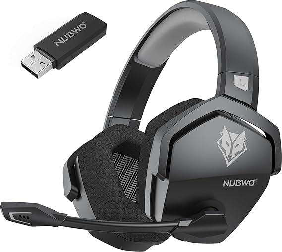 NUBWO G06 Cascos Gaming Inalámbricos con Drivers de 50 mm para PC/Ps5/Ps4/NS/Mobile, Auriculares Gaming Inalámbricos con 2.4 GHz+Bluetooth 5.3 Modo Dual, 7.1 Sonido Envolvente, Duración 100Hr+ - Gris