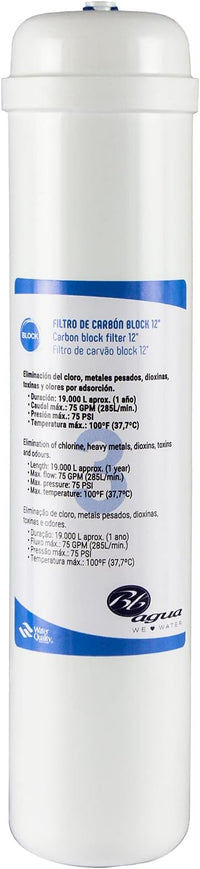 Thumbnail for Filtro de Carbón Block Inline de 12 pulgadas con Conexión Rápida para Sistemas de Purificación de Agua - Elimina Impurezas y Contaminantes, Garantizando un Agua Pura y Saludable. Bbagua.