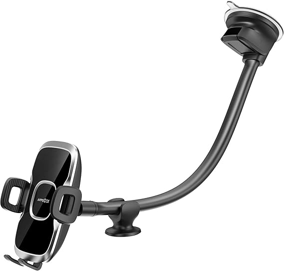 APPS2Car Soporte de teléfono para Parabrisas de Coche, Brazo Largo de Ganso Flexible de 13 Pulgadas, Compatible con 4 a 7 Pulgadas, Soporte de teléfono con Base de succión para Furgoneta/camión