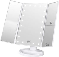 Flymiro Specchio Trucco, Specchio per Il Trucco con Luce 1x / 2X / 3X Trifold ingrandente 21 LED Touch Screen, Regolabile a 180Â° Specchio cosmetico per Il Trucco per viaggio (Rosa)