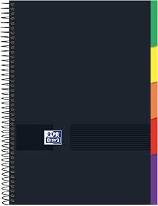 Oxford, Cuaderno A4 Cuadriculado 5x5, Tapa Extradura, 100 Hojas Microperforadas, 5 Pestañas Separadoras, Color Negro