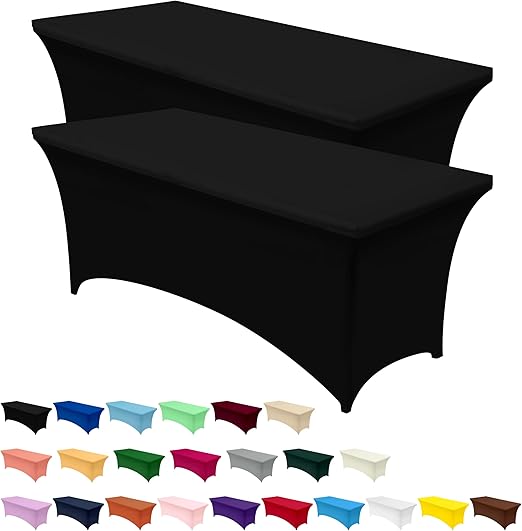 Utopia Kitchen 2 Paquet de Manteles Rectangulares de Poliéster (6 pies - 183 cm) Elásticos de Spandex, Cubre Mesas para Bodas, Bares, Artesanías, Exposiciones (Negro)