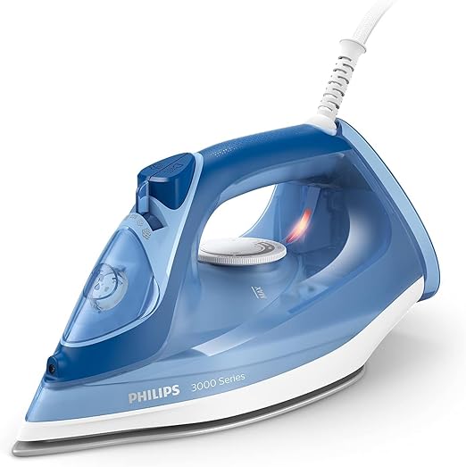 Philips Plancha de vapor 3000 Series, 2400 W, potencia de vapor constante de 40 g/min, golpe de vapor de 180 g, suela de cerámica, vapor vertical, color azul (DST3031/20)