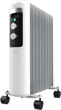 Cecotec Radiador Eléctrico de Aceite Bajo Consumo de 9 Módulos ReadyWarm 950 Space White. 2000W, 3 Niveles de Potencia, Sistema de seguridad y Ruedas, Ideal para 20m², Blanco